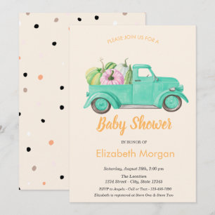 Invitation Cadeau bébé camion citrouille pois Baby Shower