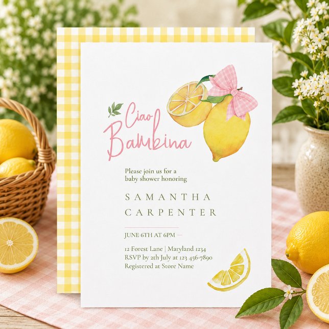 Invitation Cadeau bébé shower citron rose (Créateur téléchargé)