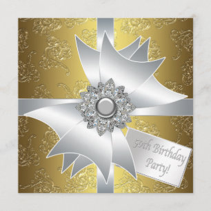 Invitation Cadeau Blanc Or Classique Damassé 50e Anniversaire