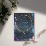Invitation Cadeau céleste Midnight Blue Elegant Mariage or<br><div class="desc">Le Celestial Waters Midnight Blue Faire-part de mariage est un choix beau et élégant pour les couples qui aiment le thème céleste, la lune et les étoiles, le thème des galaxies. Avec un arrière - plan bleu foncé parsemé d'accents dorés (ce sont des effets numériques, pas du papier d'aluminium !),...</div>