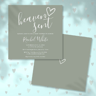 Invitation Cadeau Céleste Vert Sauge Fête de Naissance Mixte