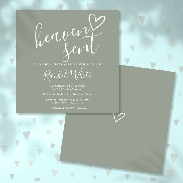 Invitation Cadeau Céleste Vert Sauge Fête de Naissance Mixte (Heaven Sent Sage Green Gender Neutral Baby Shower Invitation)