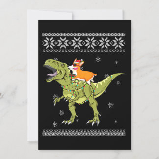 Invitation Cadeau Chien | Corgi à cheval sur T Rex Dinosaure