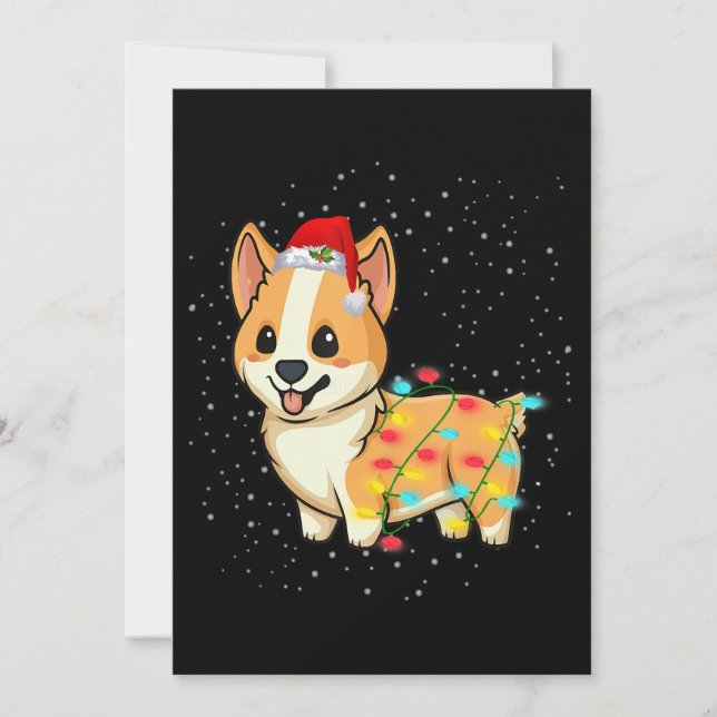 Invitation Cadeau Chien | corgi lumières de noël (Devant)