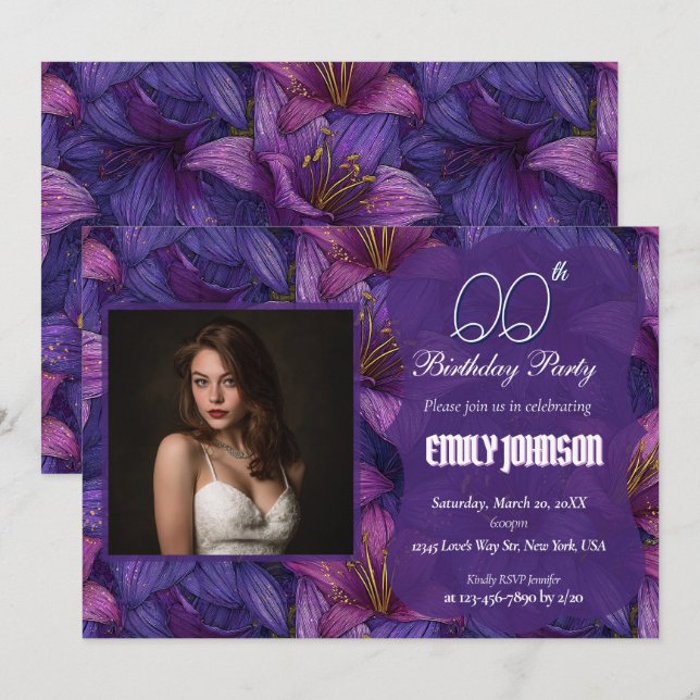 Invitation Cadeau d'anniversaire d'Amaryllis pour les femmes  (Devant / Derrière)