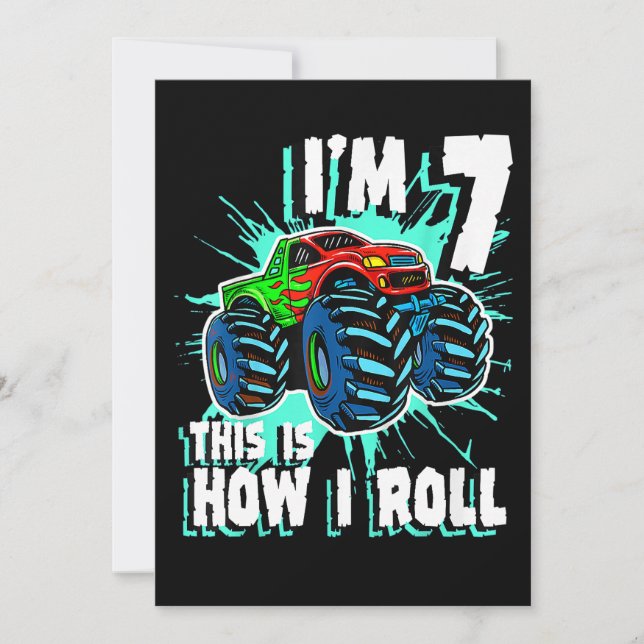 Invitation Cadeau d'anniversaire de 7 ans pour Monster Truck  (Devant)