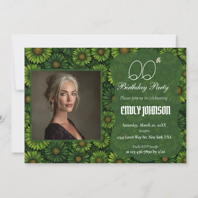 Invitation Cadeau d'anniversaire surprise florale Daisy pour  (Devant)