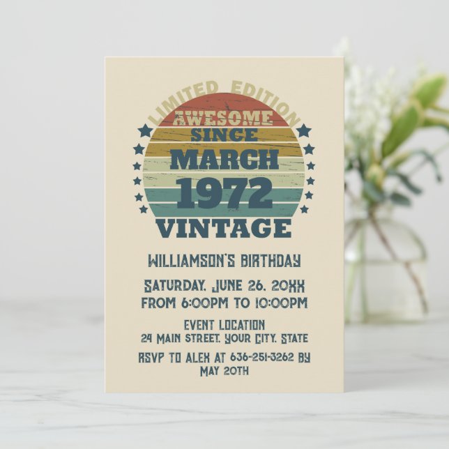 Invitation Cadeau d'anniversaire vintage personnalisé (Debout devant)