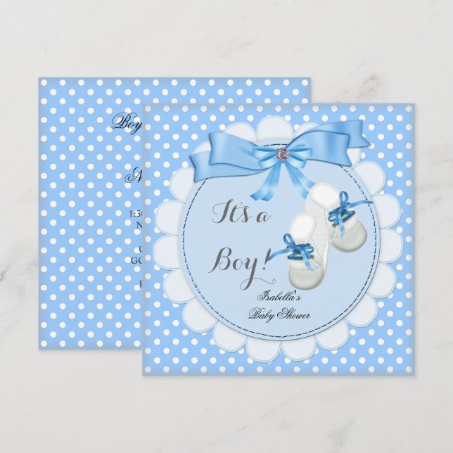 Invitation Cadeau de bébé garçon bleu Chaussures bottines ble (Devant / Derrière)