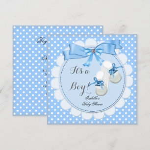 Invitation Cadeau de bébé garçon bleu Chaussures bottines ble