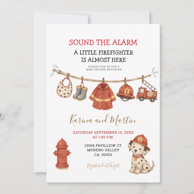 Invitation Cadeau de bébé Little Firefighter (Devant)