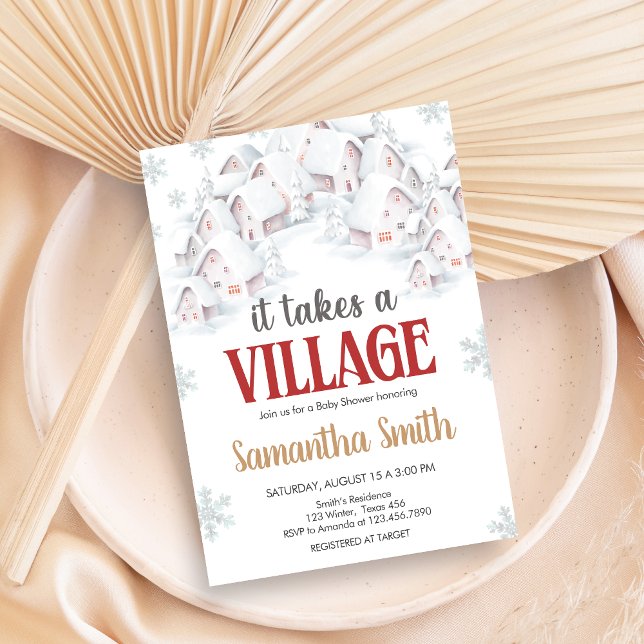 Invitation Cadeau de bébé pour tout le village (It Takes a Village Winter Baby Shower Invitation)