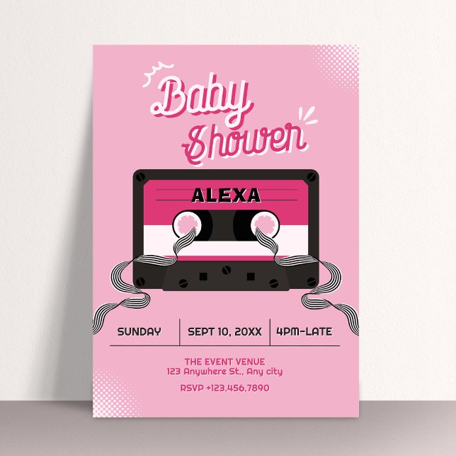 Invitation Cadeau de bébé shower cassette musicale rose (Créateur téléchargé)