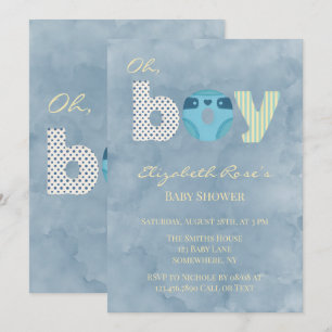 Invitation Cadeau de Fête de Bébé Garçon Diaper Aquarelle Ble