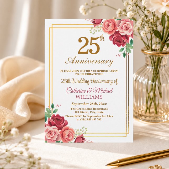 Invitation Cadeau de fête surprise pour les 25 ans de mariage (Créateur téléchargé)