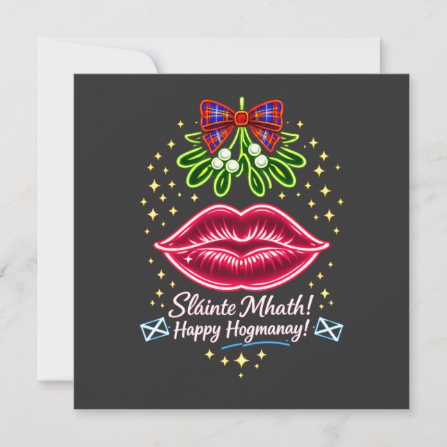 Invitation Cadeau de gui néon tartan Hogmanay écossais (Devant)