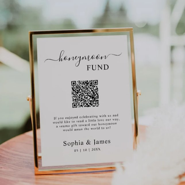 Invitation Cadeau de Lune de Miel Code QR Imprimable, Mariage (Honeymoon Fund QR Code Sign Printable, Wedding Invitation)