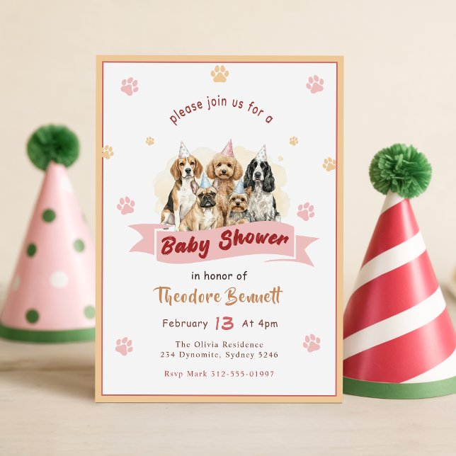 Invitation Cadeau de Naissance Chiot Aquarelle Mignon (Créateur téléchargé)