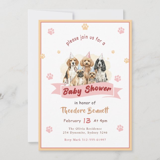 Invitation Cadeau de Naissance Chiot Aquarelle Mignon (Devant)
