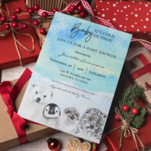Invitation Cadeau de Naissance d'Animaux Arctiques d'Hiver Il