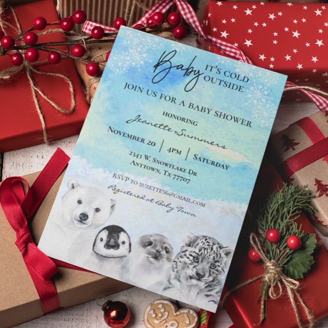 Invitation Cadeau de Naissance d'Animaux Arctiques d'Hiver Il (Créateur téléchargé)