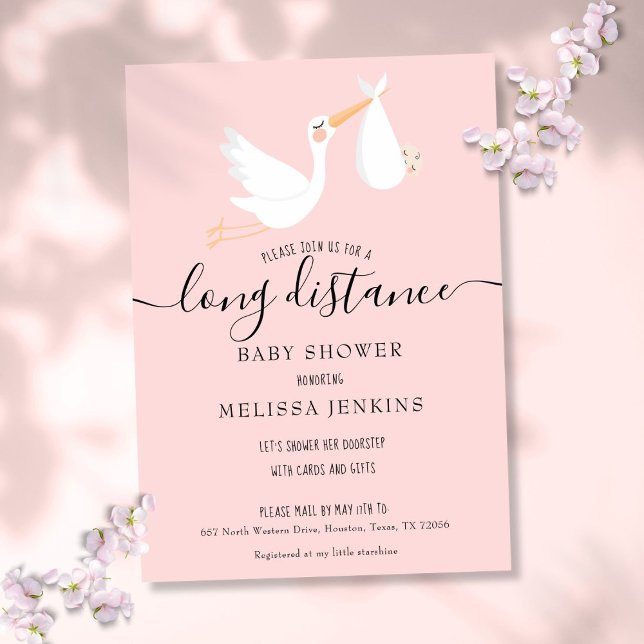 Invitation Cadeau de Naissance Rose Moderne pour Bébé Fille à (Modern Pink Baby Girl Long Distance Shower By Mail Invitation)
