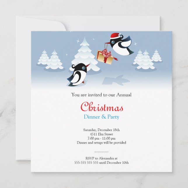 Invitation Cadeau de Noël aux oiseaux mignons (Devant)