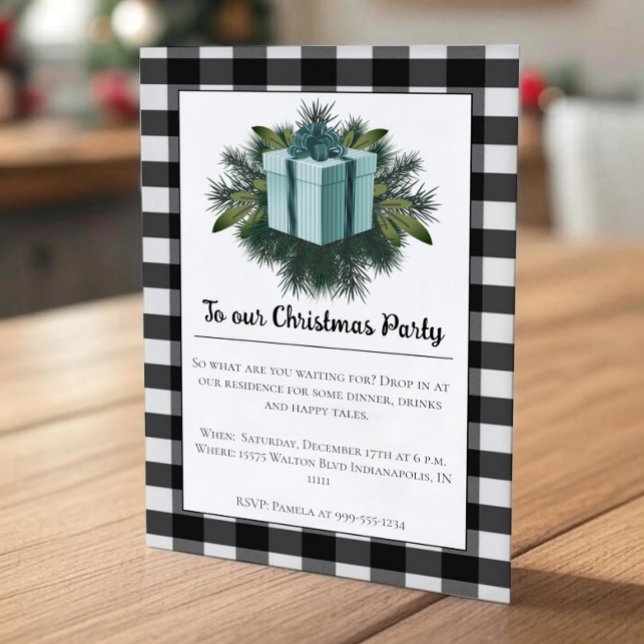 Invitation Cadeau de Noël Plaid Buffalo | TURQUOISE (Teal Buffalo Plaid Christmas Gift Holiday Party Invitation)