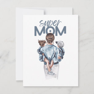 Invitation Cadeau de Super Maman personnalisé avec fils et fi