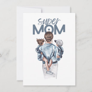 Invitation Cadeau de Super Maman personnalisé avec fils et fi