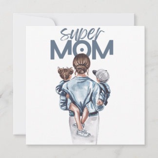 Invitation Cadeau de Super Maman personnalisé avec fils et fi