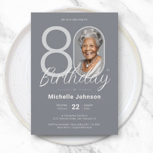 Invitation Cadeau élégant d'argent personnalisé pour 80 ans