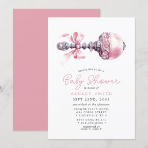Invitation Cadeau élégant rose pour bébé Hochet Fille Baby Sh