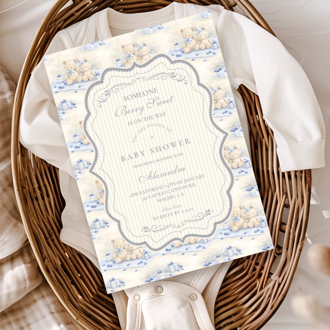 Invitation Cadeau Ourson Bleuet Shower de Bébé Toile (Créateur téléchargé)