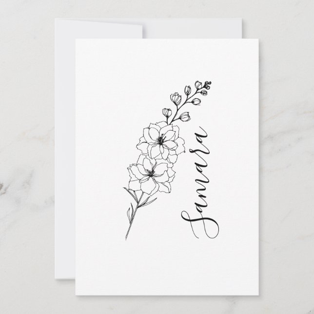 Invitation Cadeau personnalisé de fleur de naissance de Delph (Devant)