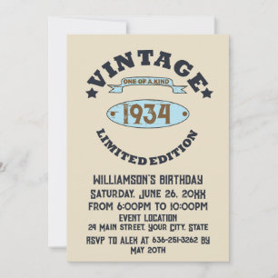 Invitation Cadeau personnalisé vintage 90e anniversaire