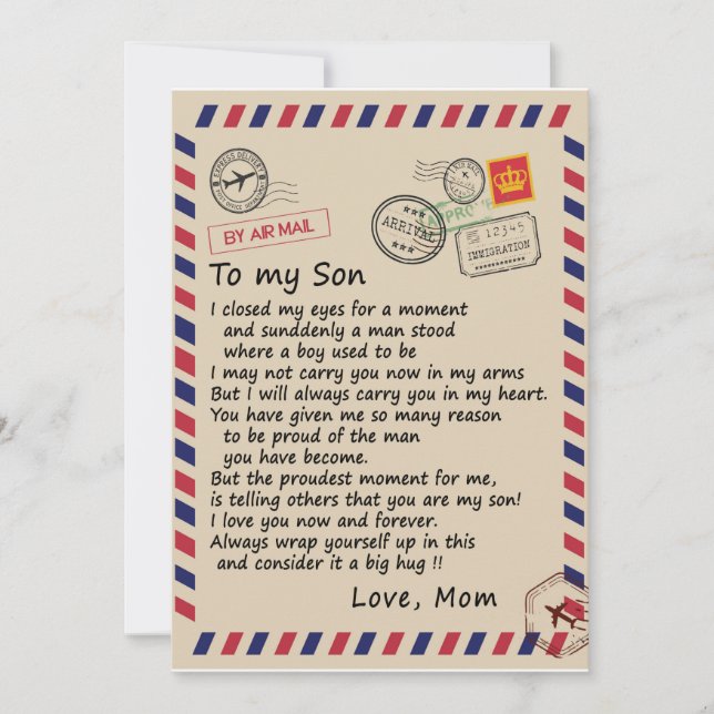 Invitation Cadeau pour Fils | Lettre à Mon Fils Amour de Mama (Devant)