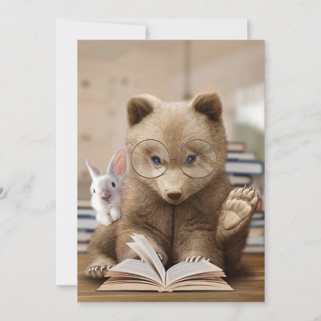 Invitation Cadeau pour lecteur Ours et lapin lisent des livre (Devant)
