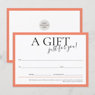 Invitation CADEAU VOUCHER élégant moderne chic affaires orang