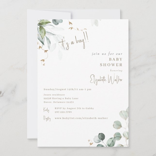 Invitation Cadeaux Blanc C'est un Garçon Baby Shower  (Devant)
