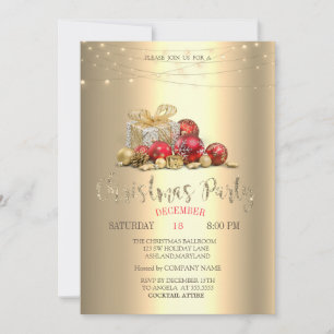 Invitation Cadeaux,Boules,Guirlandes Lumineuses Noël Or