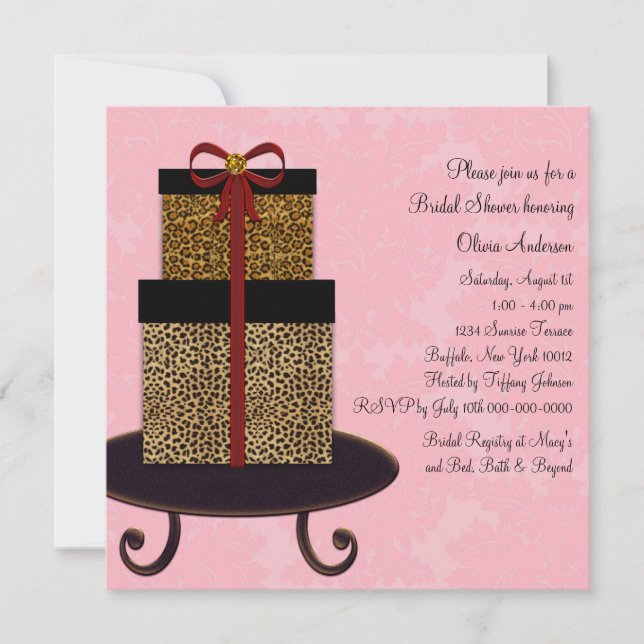 Invitation Cadeaux Damassé Rose Léopard Shower de Mariée (Devant)