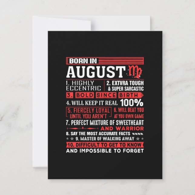 Invitation Cadeaux d'anniversaire d'août - Né en août Vierge (Devant)