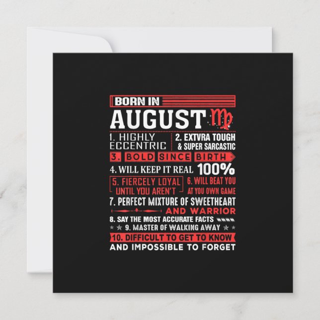 Invitation Cadeaux d'anniversaire d'août - Né en août Vierge (Devant)