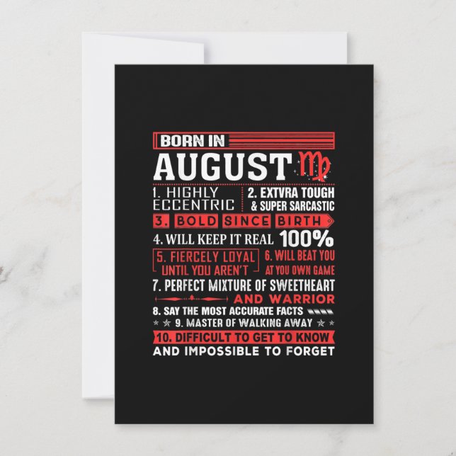Invitation Cadeaux d'anniversaire d'août - Née en août Vierge (Devant)