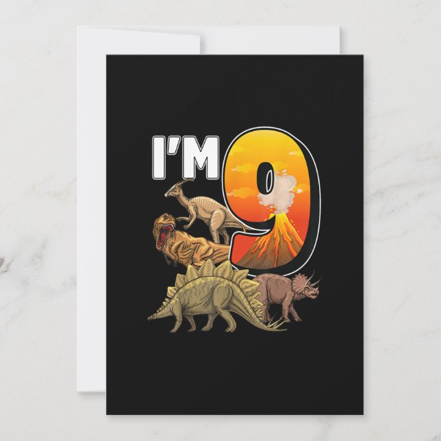 Invitation Cadeaux de 9 ans 9e anniversaire garçon Rawr I'm 9 (Devant)