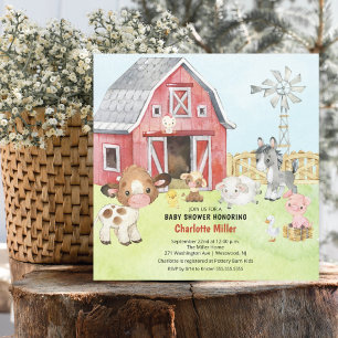Invitation Cadeaux de Baby Shower avec les amis de la ferme