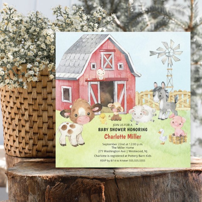 Invitation Cadeaux de Baby Shower avec les amis de la ferme (Créateur téléchargé)