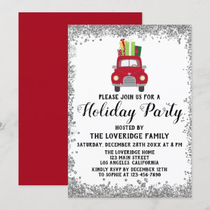 Invitation Cadeaux de camion rouge Noël Fête de Noël Argent