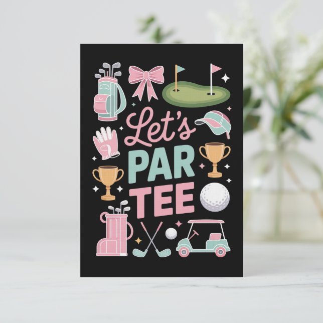 Invitation Cadeaux de golfeuse coquette Let's Par Tee (Debout devant)